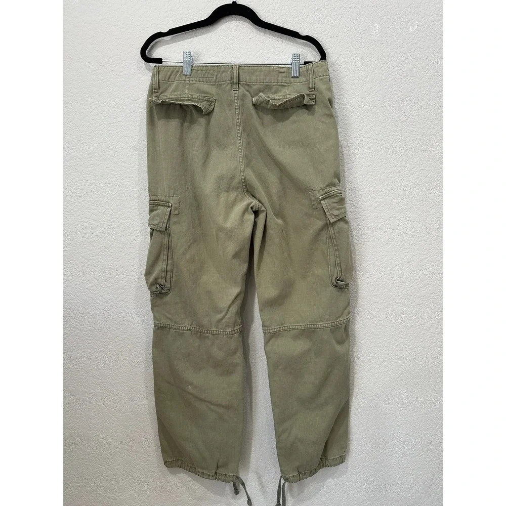 Zara Women Olive Green Cargo Pants Utility Multi Pocket Drawstring Hem Size 6